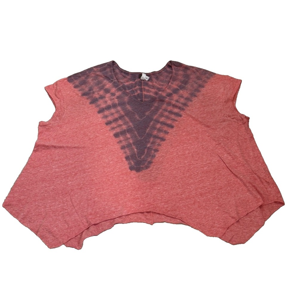Free People Oversized Top Small V-Neck Tie Dye Red/Blue Asymmetrical Boho Shirt